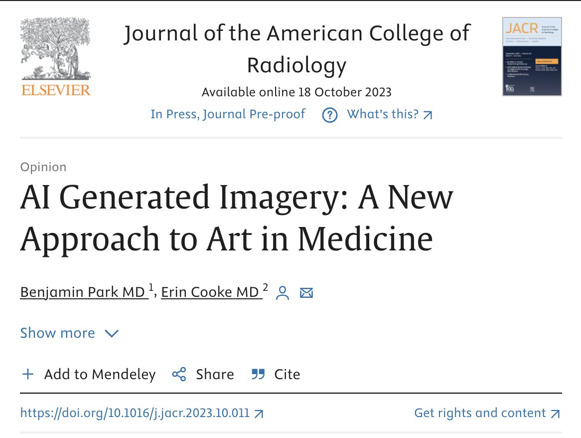ErinCookeMD's tweet photo. So happy to share the work of outstanding recent @VUmedicine grad &amp; #futureradres Ben Park MD in @JACRJournal ⬇️ 🥳🙌 discussing #AIart in #Medicine &amp; showcasing a bit of his AI art!  #RadPDs he is one to watch! 
https://t.co/w1qw3TphZU
#radiology #RadEd #MedEd #ArtInMedicine https://t.co/EPrVek6WQp
