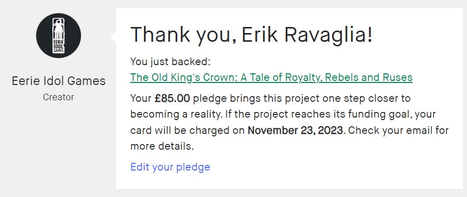 I'm in!! 

Huge congrats to the <a href="/OldKingsCrown/">The Old King's Crown</a> team on a stellar launch! Target hit 🫡Well done to my pals <a href="/APMckelvey/">Andrew Mckelvey</a> and <a href="/inthedarkarcade/">PABLO HAS A DEADLINE</a>! What a journey to get here, the final result is incredible.

Get your copy here: kickstarter.com/projects/eerie…