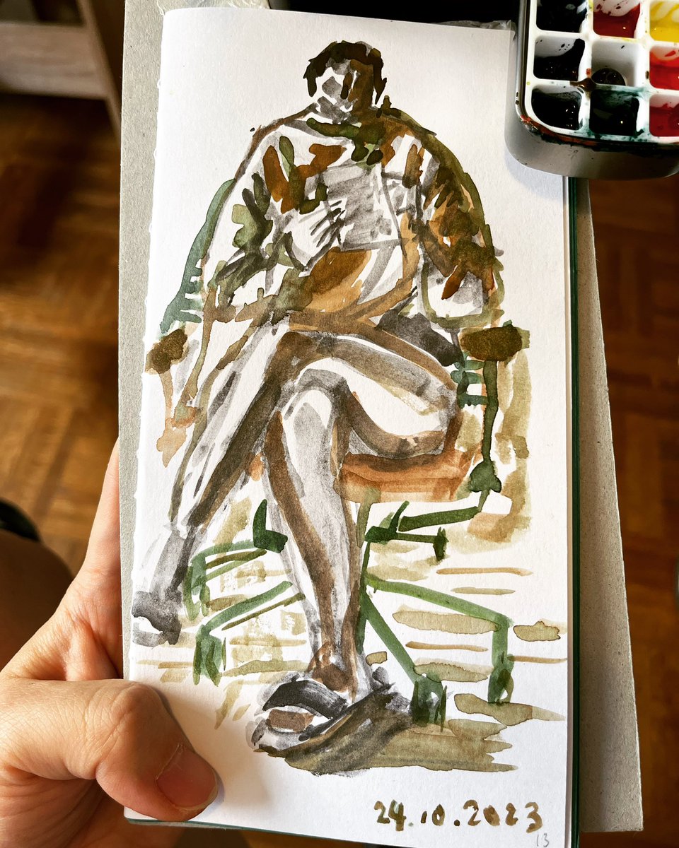 More watercolor quick life drawing practice, this time I drew myself in front of a mirror.#watercolorfigure #watercolorsketch #watercolorportrait #artjournal #artjournaling #quicksketch #travelersnotebook