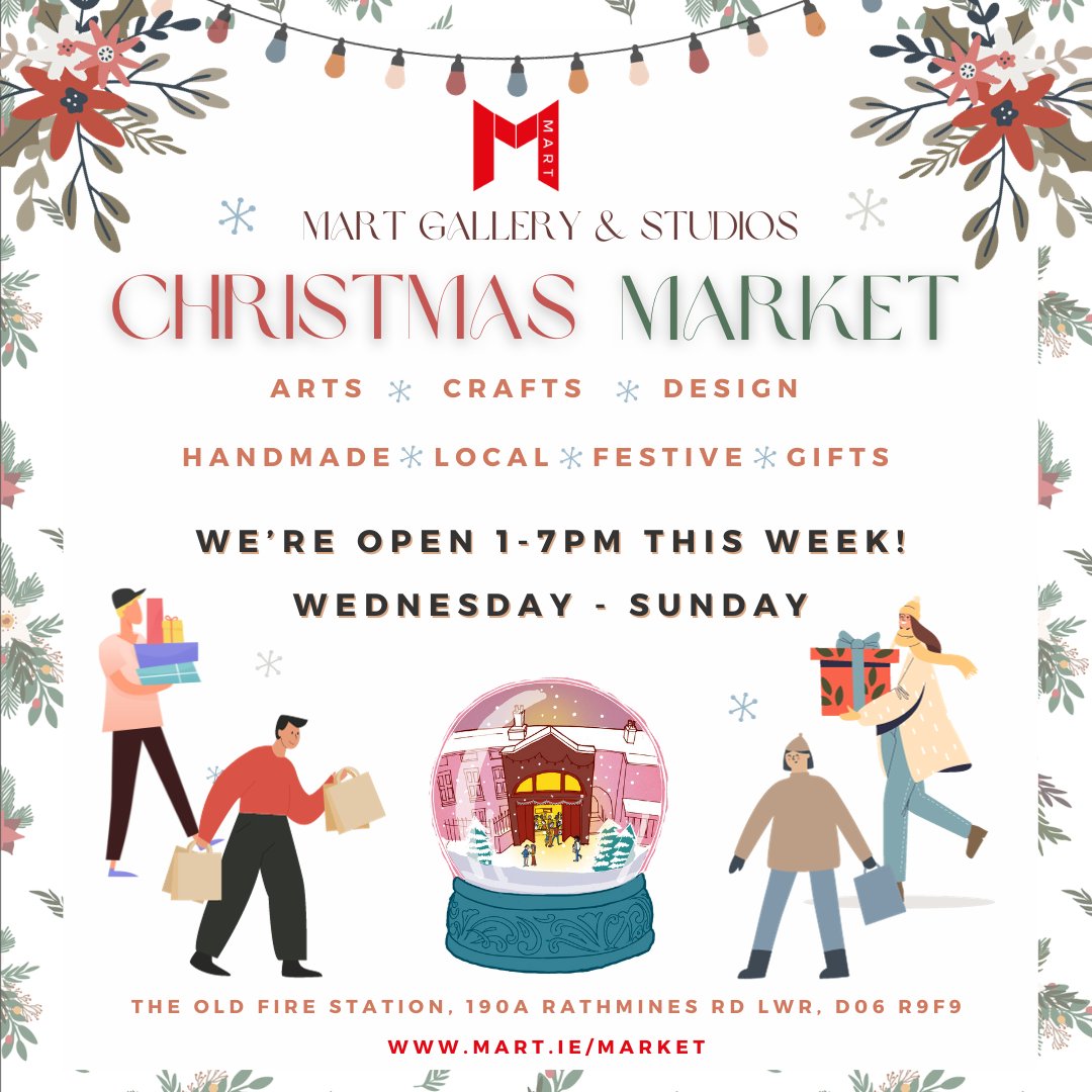 MART (@mart_gal_studio) on Twitter photo We're Open! π MART's Christmas Market! π
 β€οΈ ππ¨
Join us this week Wednesday - Sunday from 1-7pm!
Nov 29 - Dec 3
Grab Art, design, jewellery and festival gifts from local artists & creatives.
Location: 190A Rathmines Rd lwr D6.
mart.ie/market We're Open! π MART's Christmas Market! π
 β€οΈ ππ¨
Join us this week Wednesday - Sunday from 1-7pm!
Nov 29 - Dec 3
Grab Art, design, jewellery and festival gifts from local artists & creatives.
Location: 190A Rathmines Rd lwr D6.
mart.ie/market