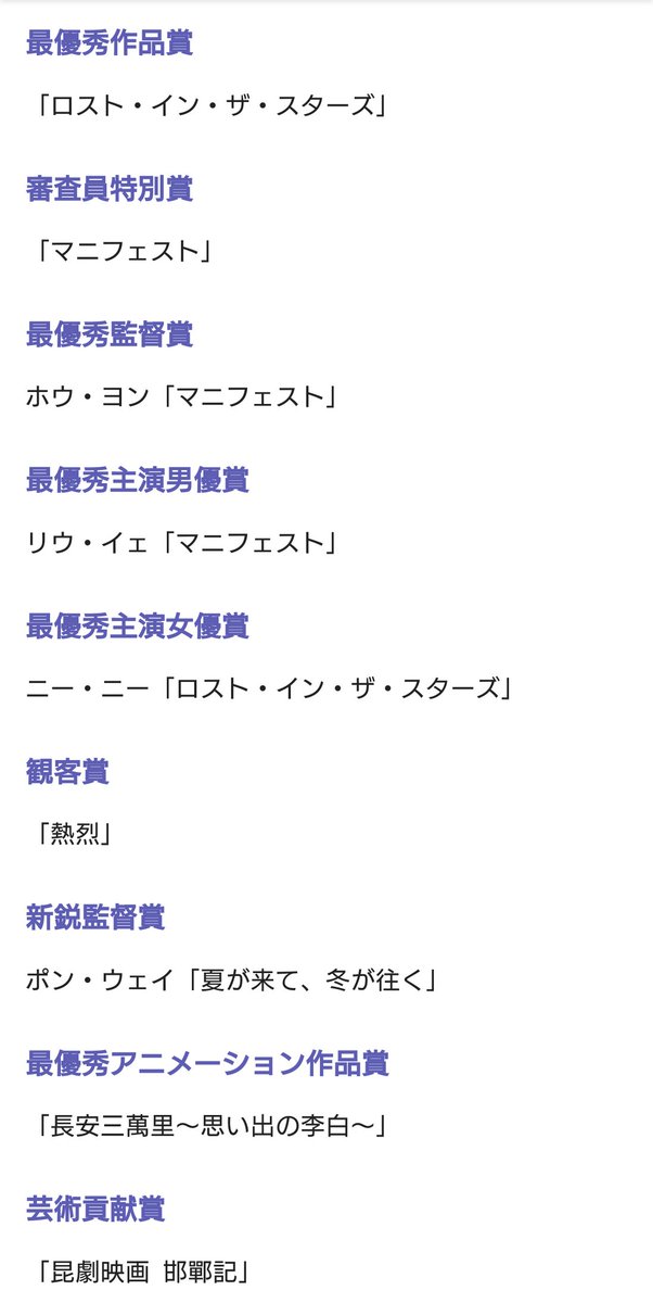 映画ナタリー💚💚💚

見出し
【金鶴賞で「消失的她」が作品賞、ホアン・ボー×ワン・イーボー「熱烈」は観客賞に輝く】

全受賞結果も切り抜きを貼っておきます✨

natalie.mu/eiga/news/5462…