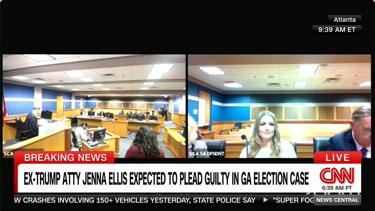 Former Trump campaign attorney Jenna Ellis is in court pleading guilty in the Georgia election subversion case, which is playing out on live television.