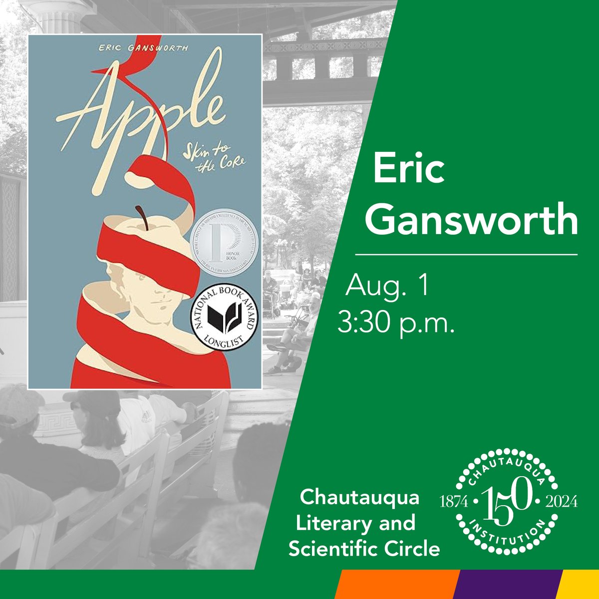 chq's tweet image. 🚨 #CHQ2024 ANNOUNCEMENT 🚨
Announcing Apple: Skin to the Core by Eric Gansworth as a 2024 CLSC selections! As we celebrate 150 years of the Seasons and Stories of Chautauqua and turn the page to an exciting lecture lineup this season. 
#CHQ2023 #chq150 #WeekSixCLSC