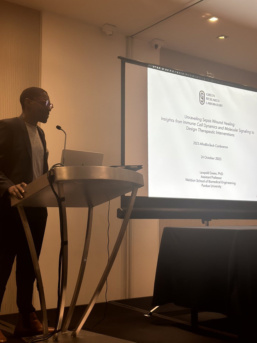 A full circle moment for Assistant Professor @leopoldgreen from @PurdueBME at #AfroBioTech2023! He attended the first AfroBioTech in 2019 as a postdoc where he gave a rapid fire. Today he continues the story with work from his lab designing smart, microbial theranostics!