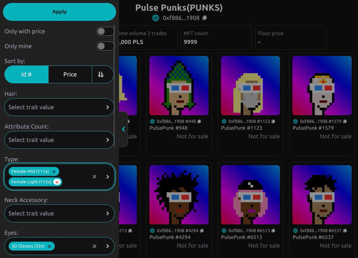 Expect no work from others 🛠 but our latest #PulseMarket release will bring exciting changes, including ERC1155 support, trait percentages, and powerful filter sets 💪LFG!!

#PulseChain #NFTs