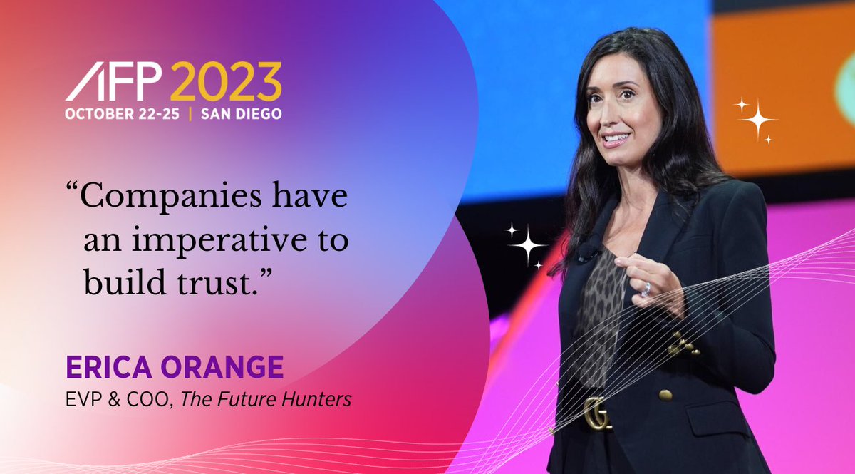 At the #AFP2023 MindShift Keynote, sponsored by @CapitalOne, Erica Orange shared how trust is an ongoing discipline and companies have an urgency around honesty and an imperative to build trust.