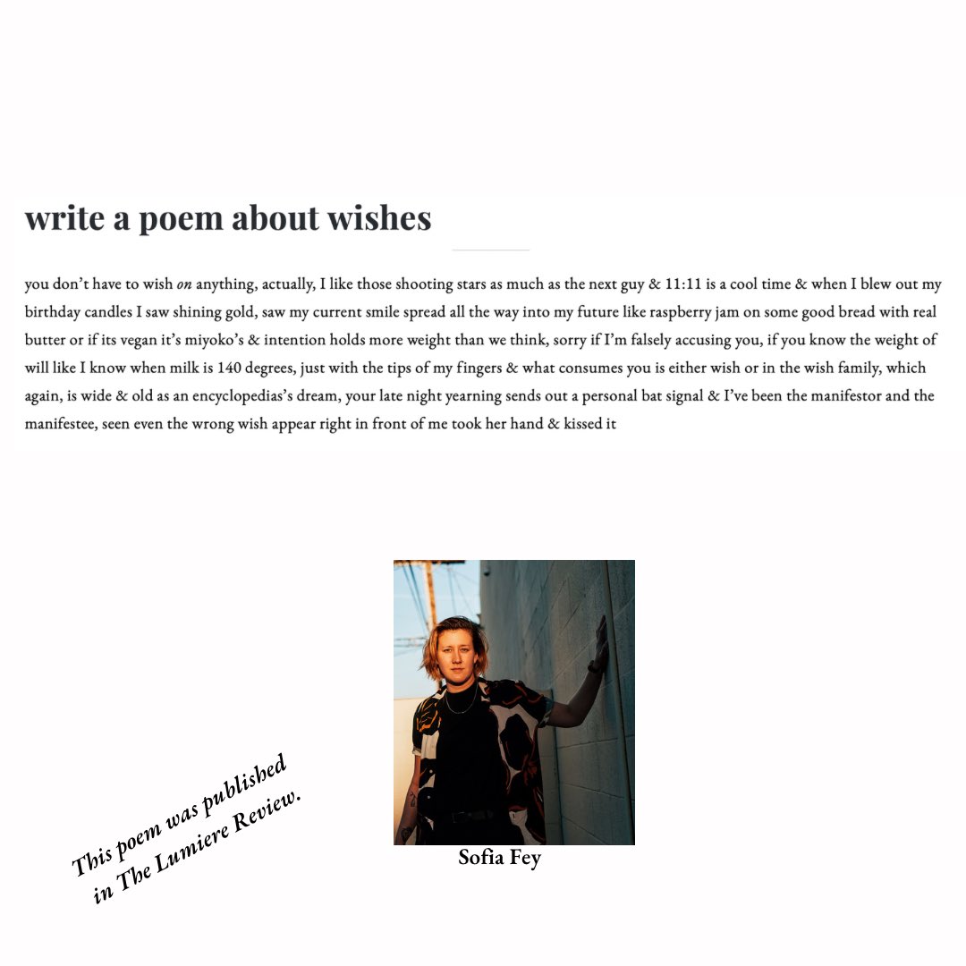 “write a poem about wishes” by @sofiafeycreates in the @lumierereview. Sofia joins the WPLS tomorrow (Wed)! #poems #poetry #poetrylovers