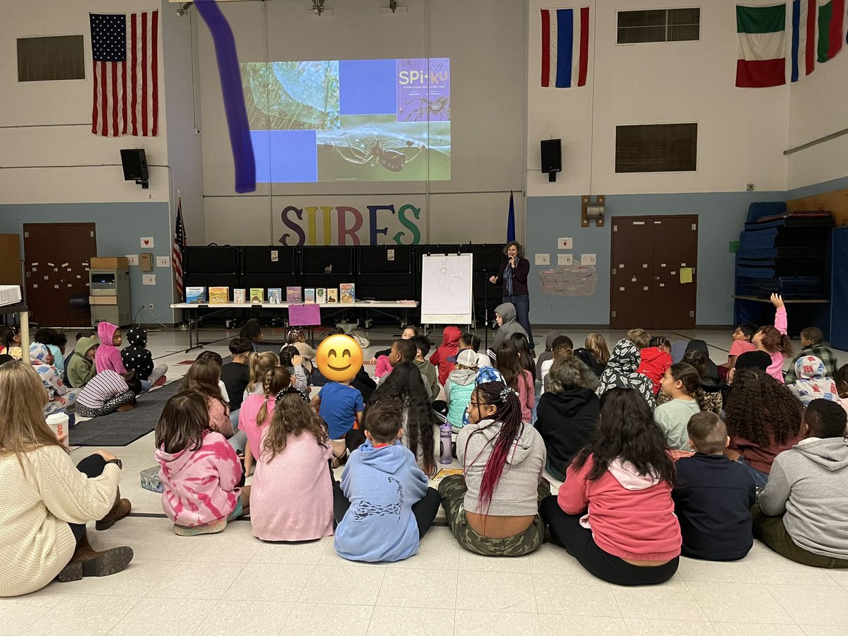 MrsLibraryMedia's tweet photo. Yesterday grades 3-5 had an exciting visit from local author Leslie Bulion to talk about her work researching and writing her most recent nonfiction poetry picture books, Galapagos: Islands of Change, and Serengeti: Plains of Grass.  Thanks @lesliebulion for an exiting morning! https://t.co/orIECLV82G