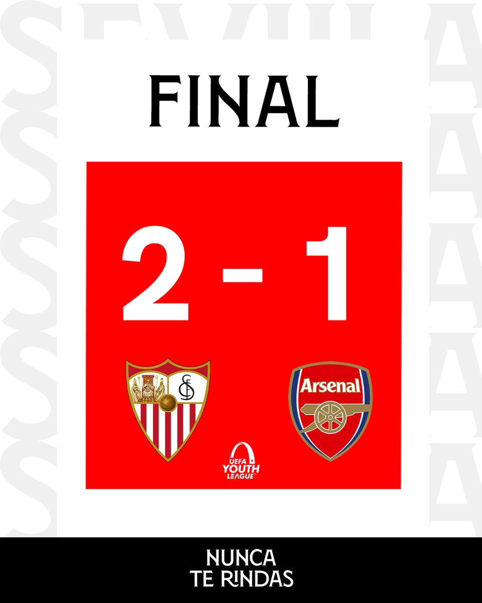 CanteraSFC's tweet photo. 90+6' | ¡Final del encuentro en el Estadio Jesús Navas! ¡Victoria importantísima del Juvenil A en la @UEFAYouthLeague!

#SevillaFCJuvA 2⃣-1⃣ @Arsenal 

#UYL #CanteraSevillaFC https://t.co/8W1axZ2iwF