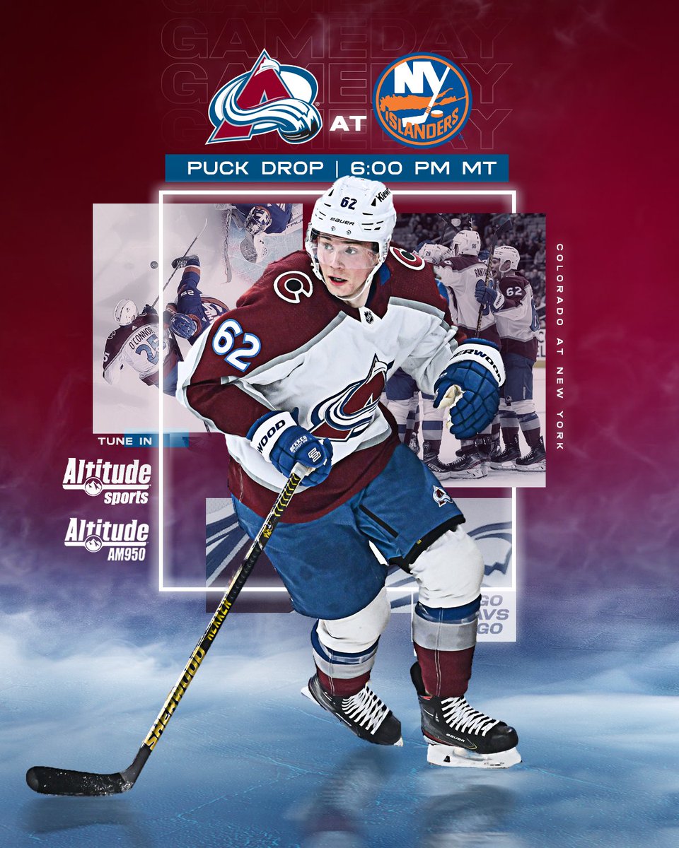 Avalanche's tweet photo. A Tuesday tilt against the Islanders.

📺: @AltitudeTV
📻: @AltitudeSR 950 AM
⏰: 6:00 PM MT

#GoAvsGo https://t.co/QOkLBtzWo4
