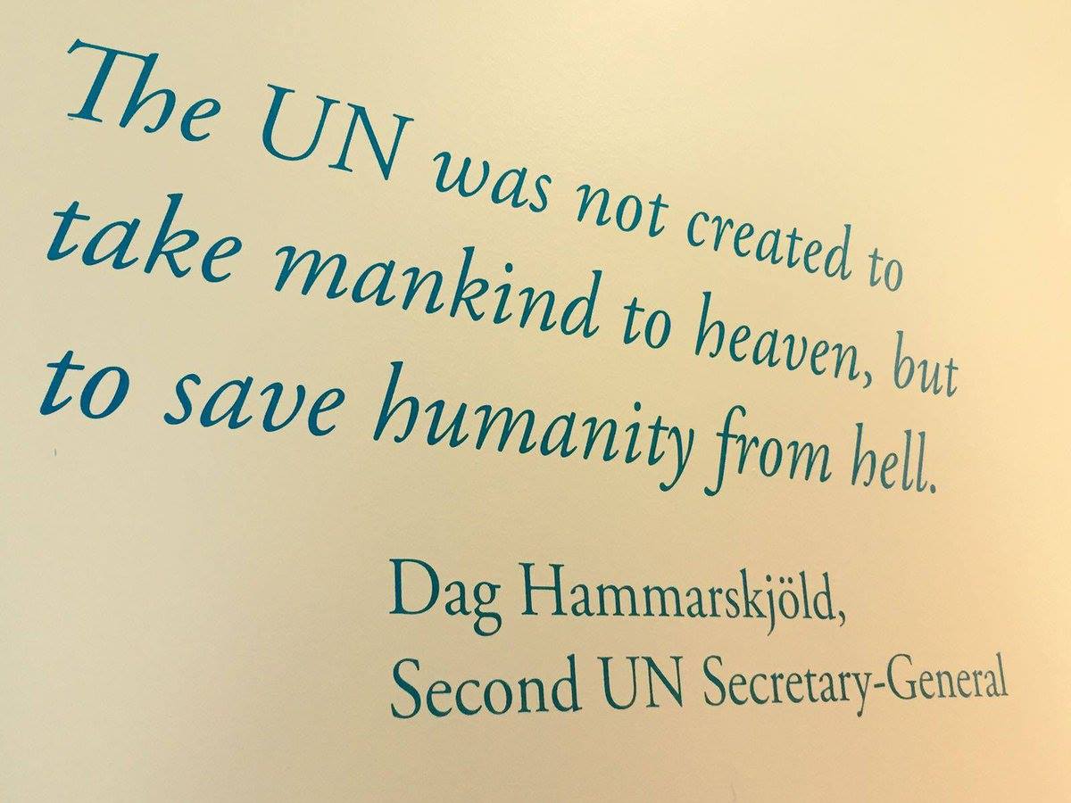 Happy #UNDay2023 to all. With all today's challenges we remember Dag Hammarskjöld's words on why the UN was created and note the words of @antonioguterres that we are a divided world, but must become united nations. tinyurl.com/25uvrk4w