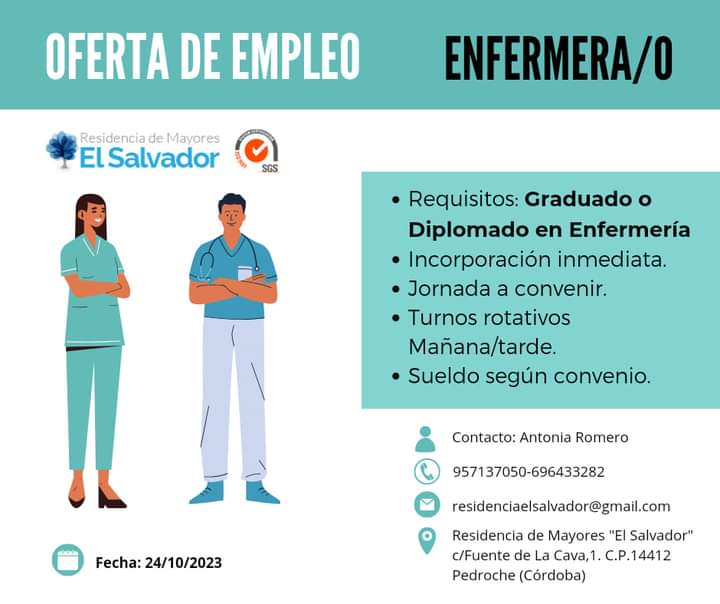 OFERTA DE EMPLEO: ENFERMERA/O ⬇️⬇️