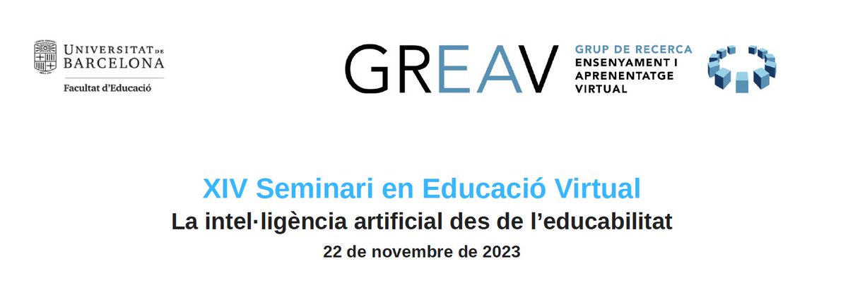 Reserva la data! 22 de novembre XIV Seminari en Educació Virtual: La IA des de l'educabilitat bit.ly/SEV-IA