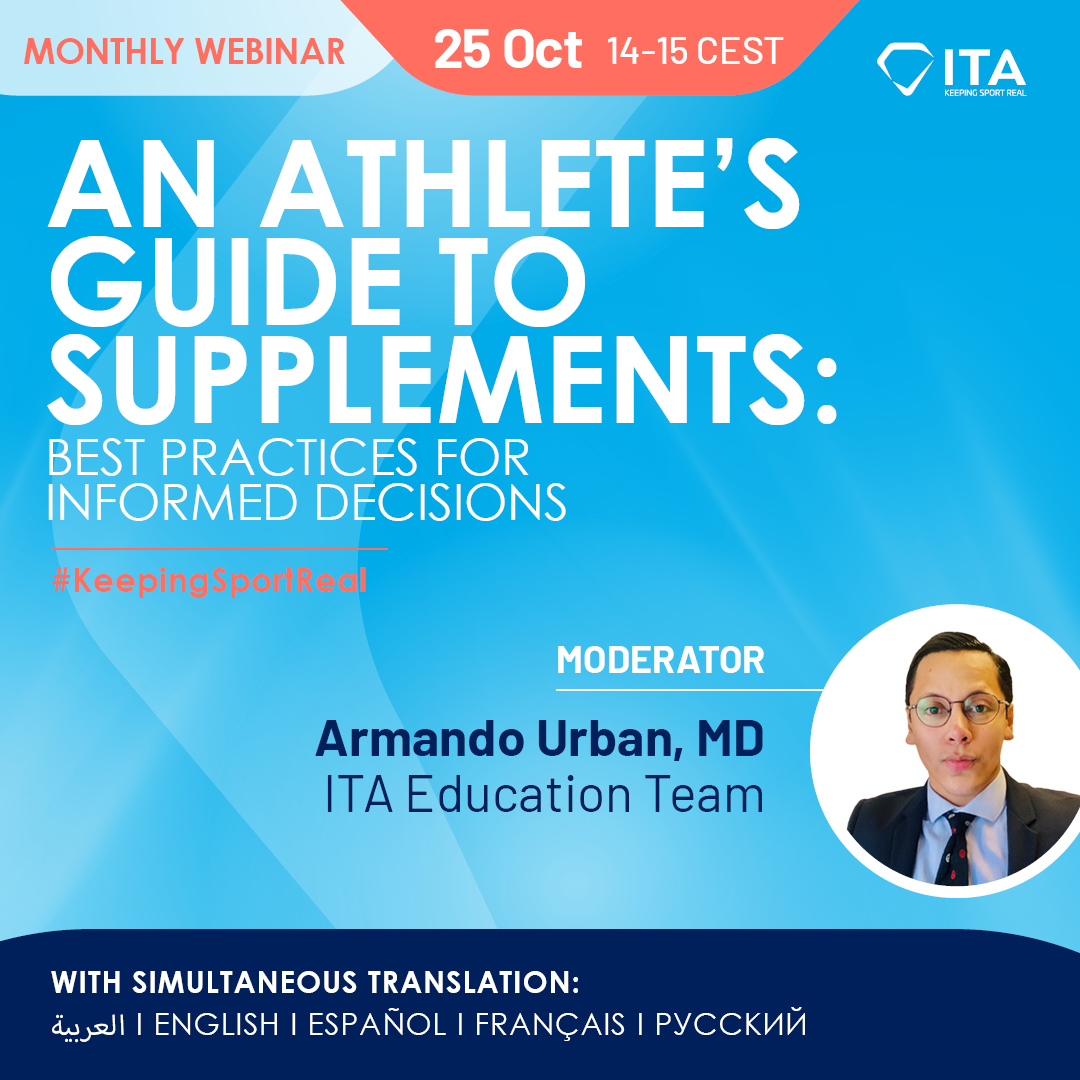 ⚠️ Do not miss it! ⚠️

Only one day to go until our next webinar "An athlete's guide to supplements: best practices for informed decisions"! 🥗🍝 Make sure to register now: bit.ly/46MUtCz

#KeepingSportReal #antidoping #cleansport #athlete #sport #education #webinar