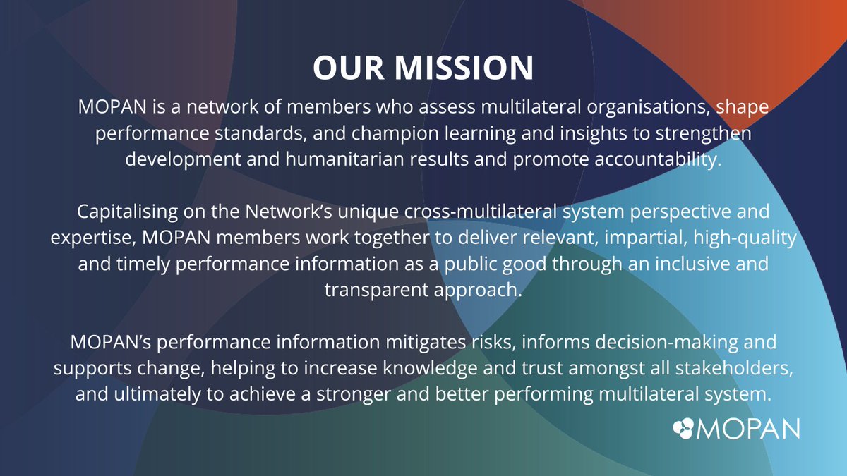MOPANnetwork's tweet photo. π³ MOPAN Network assesses multilateral organisations, shapes #performance standards, and champion learning and insights to strengthen #developmentinformation & humanitarian results and promote accountability.
π³ On this World Development Information Day, learn more about MOPAN β‘οΈ https://t.co/yU5aHnZmWi
#infodev #globalgoals #globaldev