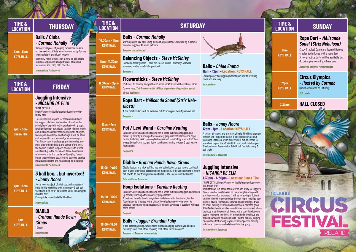 Aerial and Acrobatic Hall workshops, training sessions and jams! 🤹‍♂️ Open to anyone with an interest in any of the disciplines (some may require experience) 🤸
Full details on our website: circusfestival.ie/tickets/

#circusworkshops #circusconvention #juggling #acrobatics #kerry