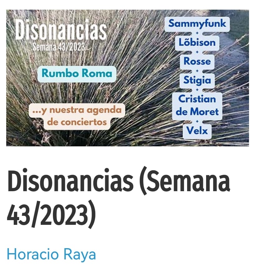 Con un poquito de retraso, pero esta semana también tenemos DISONANCIAS. En ellas puedes encontrar los nuevos trabajos de Sammyfunk, LõBISON, Rosse, Stigia, Cristian de Moret y Velx y la agenda semanal de conciertos, en la que destaca el de Steve Wynn.
sevilladisonante.es/disonancias-se…