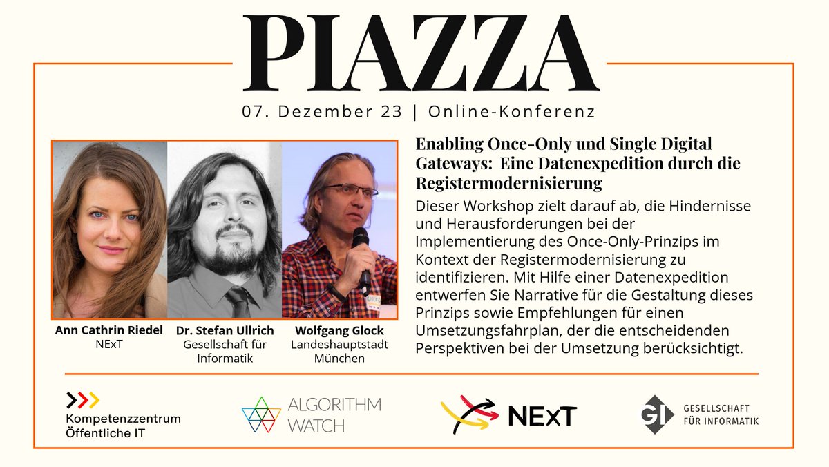 NExTNetz's tweet image. Noch bis zum 30.10. für die #PIAZZA2023-Workshops anmelden und zB auf große Datenexpedition mit @NExTNetz, @informatikradar und @StadtMuenchen gehen und dabei die Herausforderungen und Hindernisse von #OnceOnly bei der #Registermodernisierung zu entdecken: piazza-konferenz.de/die-workshops/