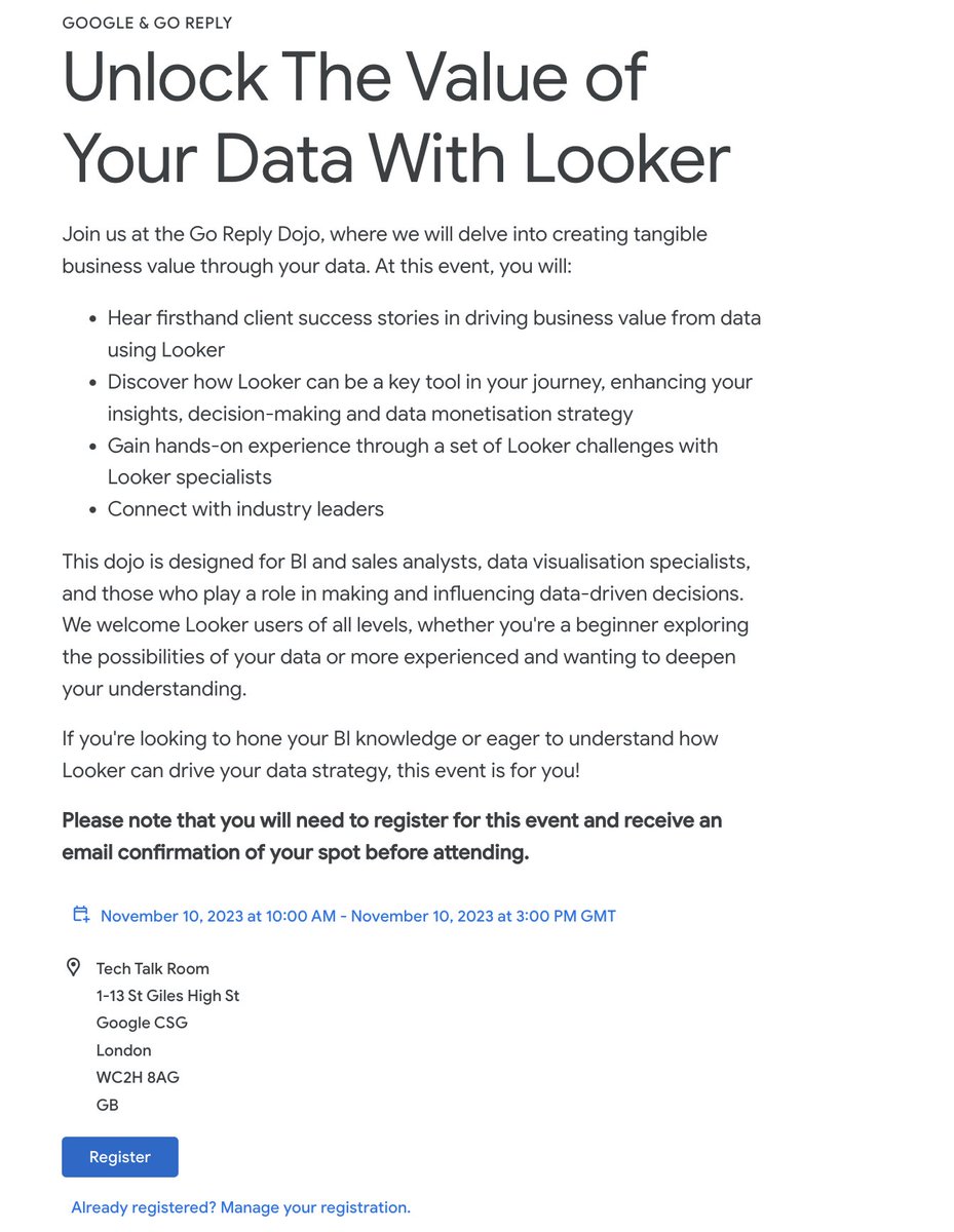 SadeeqAkintola's tweet photo. You've got #Looks? Come and show it ☺️
@GoReply_UK/@Reply_UK and @GoogleCloud_UKI will be hosting a #Looker Dojo next month, and everyone is invited! Come and learn how to use #LookML to build amazing BI solutions.
Register here: https://t.co/nia6gCQr6p https://t.co/8TtFaFr3FA