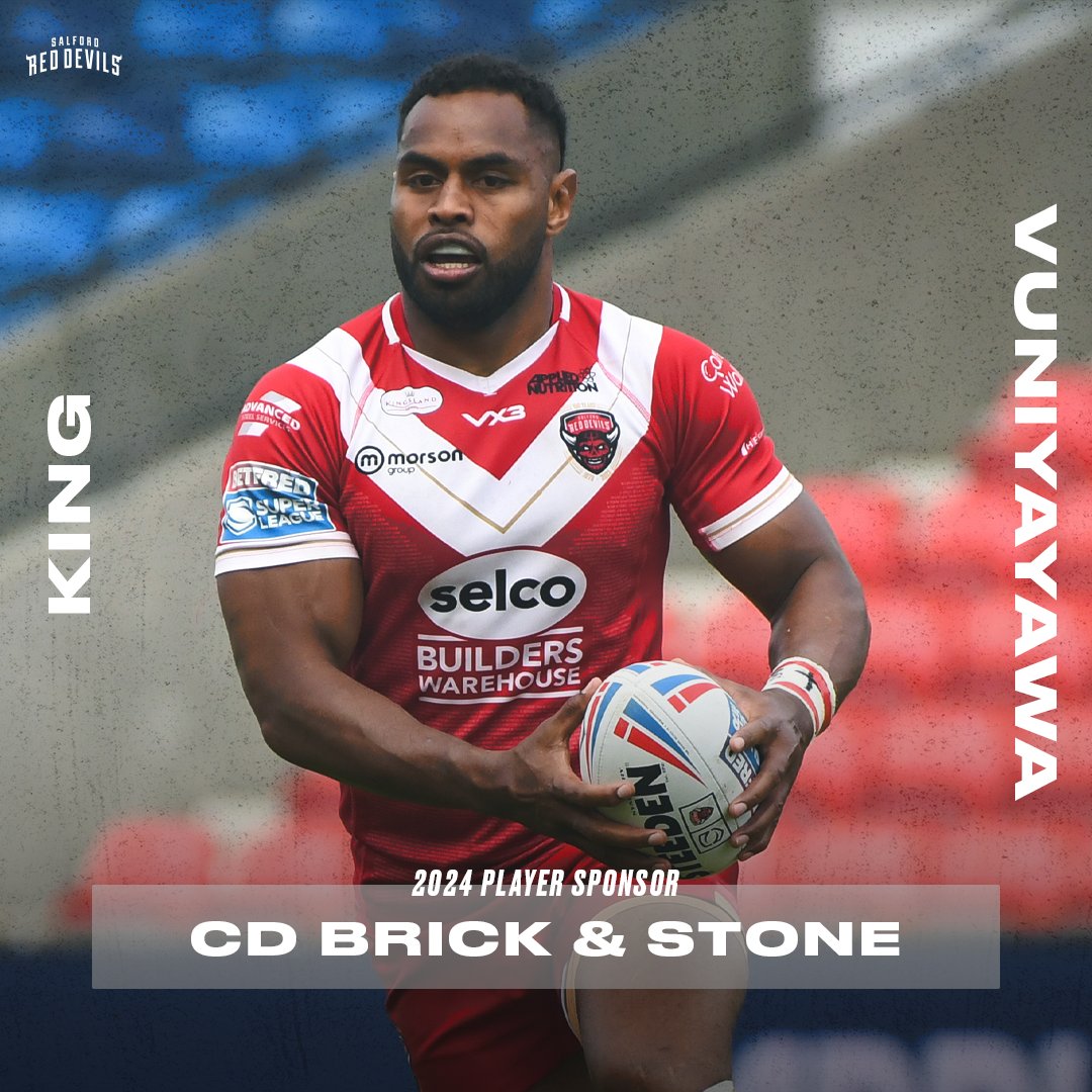 A massive thank you to <a href="/CentralDistribu/">CD Brick & Stone</a> for sponsoring King Vuniyayawa for the 2024 season! 🙌

To discuss sponsorship opportunities, please contact: Commercial@salfordreddevils.net 📨