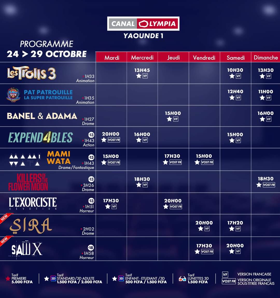 Ledawa's tweet photo. PROGRAMME DE LA SEMAINE
#CANALOLYMPIABESSENGUE
#CANALOLYMPIAYAOUNDE1
#CINEMAEDEN
#GENESISCINEMAS
#DOPE #DCLP #YCLM
#DOUALACESTLAPUISSANCE
#YAOUNDECESTLAMAGIE https://t.co/rzzXEVlyj1