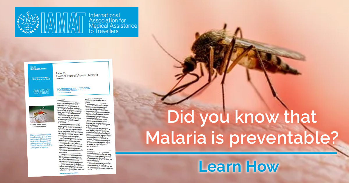 Did you know that Malaria is preventable? 

Our "How to Protect Yourself Against Malaria" whitepaper discusses the life cycle of the Malaria parasite and offers protection guidelines.

ow.ly/jjXA50Q0a8o

#travel #medicine #travelhealth
