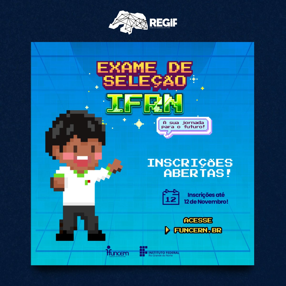 regif_ifrn's tweet photo. Foi publicado o edital para Exame de Seleção para cursos técnicos de nível médio integrados ao ensino médio do IFRN. 😍

A oferta é para o ingresso em 2024 e foram disponíveis 3484 vagas em cursos ofertados por 21 campi do Instituto. 🤩 https://t.co/xoZfDaY7KT
