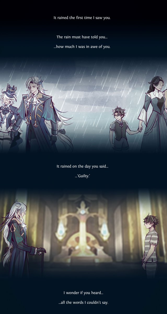 KeyadeArt's tweet photo. They say that the rain contains every memory and emotion there ever was. Good thing only one person can hear them. 🌧️⛓️ #Neuvillette #Wriothesley #wriolette #GenshinImpact https://t.co/Gs5B3zFIAR