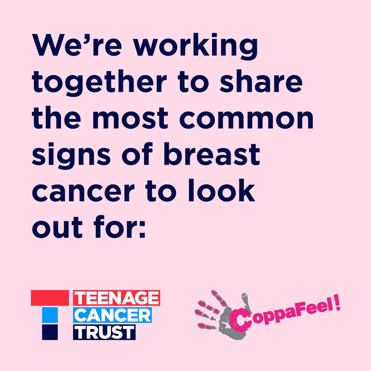 TeenageCancer's tweet photo. October is #BreastCancerAwarenessMonth and we've teamed up with @CoppaFeelPeople to share the most common signs of breast cancer to look out for 👀 https://t.co/buBmRf0Ew6