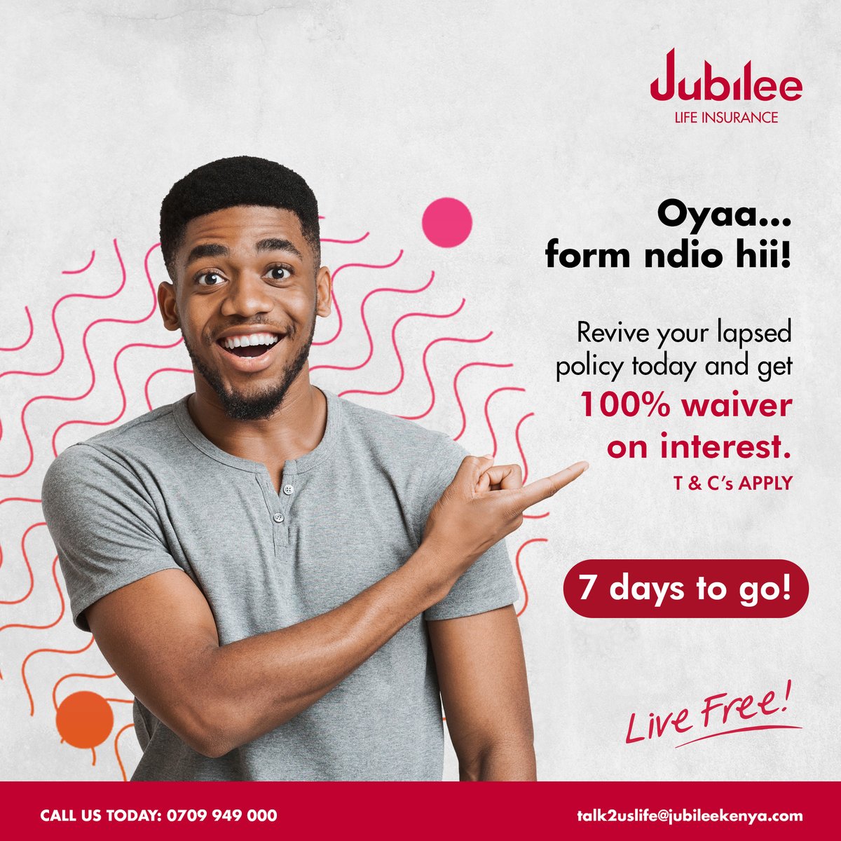 JubileeInsKE's tweet image. Let us help you get to the finish line with 100% waiver on interest. Your financial journey begins here, where smart choices meet a brighter future

#RevivalCampaign #LiveFree