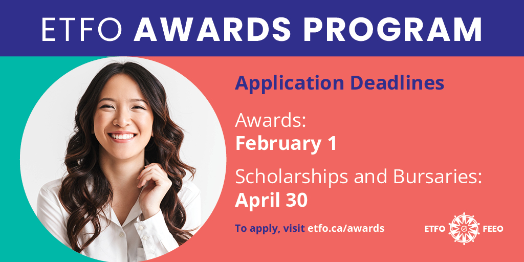 Did you know that #ETFO offers financial support to its members and others to pursue post-secondary education? There are scholarships and bursaries for PhD and MA candidates, plus bursaries for members of designated equity groups. Learn more at etfo.ca/about-us/award… #onted