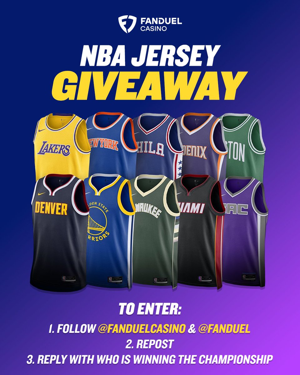 FanDuelCasino's tweet photo. Happy NBA Opening Night!!!! #FANDUELTIPOFF 

We are giving away a jersey to one random follower to celebrate 👀

To enter:
1⃣ Follow @FanDuelCasino &amp; @FanDuel
2⃣ Repost This
3⃣ Who is winning it all this season?

Terms: https://t.co/s28Low0qfy https://t.co/nacLri0sf3