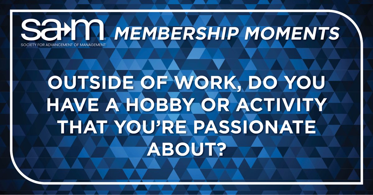 Our society is full of amazing individuals with unique interests! We want to know: What's your favorite hobby or activity that you're truly passionate about outside of work? 🚴‍♂️🎨📚 🌈✨#SAMMembershipMoments #SAMily #PassionProjects #LifeBeyondWork #SocietyHobbies