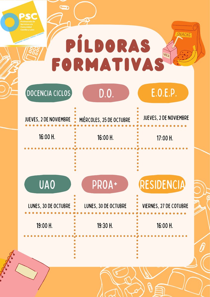 PÍLDORAS FORMATIVAS.
Desde la asociación organizamos sesiones de acogida a los compañeros/as que acaban de incorporarse a la especialidad o a algún ámbito nuevo, de una hora de duración aprox., donde puedan hablar y resolver dudas sobre los distintos ámbitos de trabajo.
