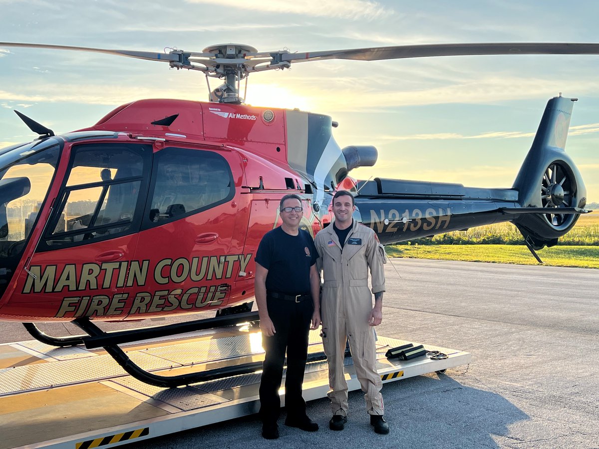 MartinCountyFR's tweet photo. Randy Spiegelhalter worked here for 25 years & is one of the original 6 members to be selected as a flight paramedic when the department’s aeromedical program #LifeStar launched in 2000.
Now, 23 years later, his son Austin is following in his footsteps. https://t.co/WtrJ29qUhI
