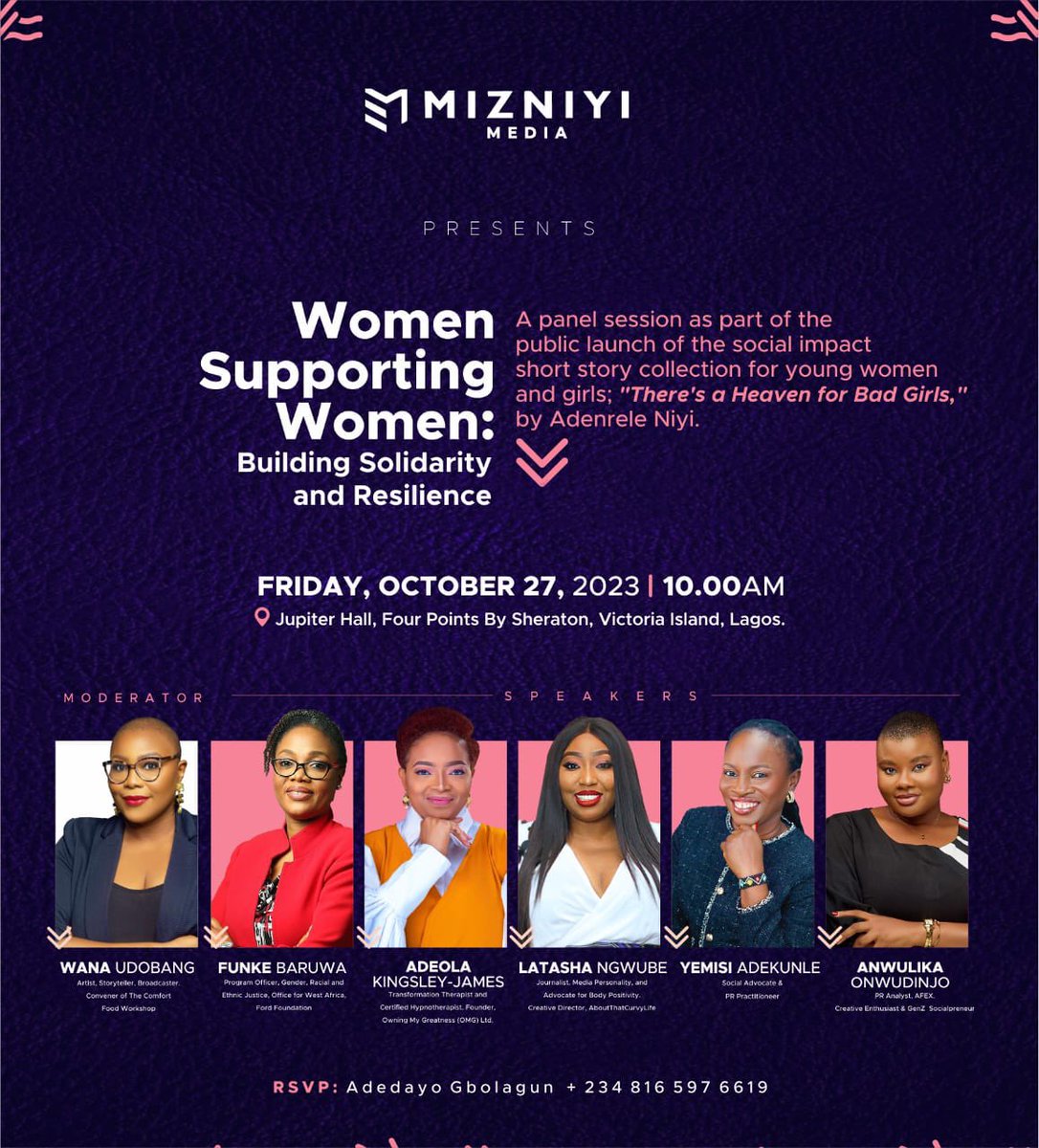 MizNiyi's tweet photo. It's almost here 😍

The public launch of There's A Heaven For Bad Girls will feature an enlightening panel session titled "Women Supporting Women: Building Solidarity and Resilience." https://t.co/d9d8BgmMff