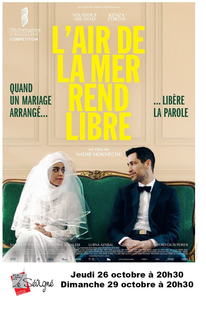 Jeudi 26 octobre à 20h30 et dimanche 29 à 20h30 au Cinéma Le Sévigné : 
L’AIR DE LA MER REND LIBRE
De Nadir Moknèche
Avec Youssouf Abi-Ayad, Kenza Fortas, Saadia Bentaïeb
 #lesevigne #Cinema #film #lairdelamerrendlibre #nadirmokneche #youssoufabiayad #kenzafortas #saadiabentaïeb