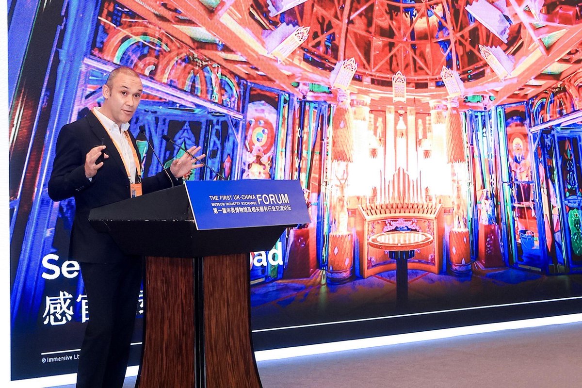 ImmersiveLtd's tweet photo. Last month, our Founder &amp; CEO, John Munro, spoke at the UK-China Museum Exchange Forum in #Beijing, addressing the value of preserving #authenticity &amp; #integrity in AI-driven #museum experiences, something our studio is very committed to. #AI #AIEthics #museumdesign https://t.co/T9HON49sIS