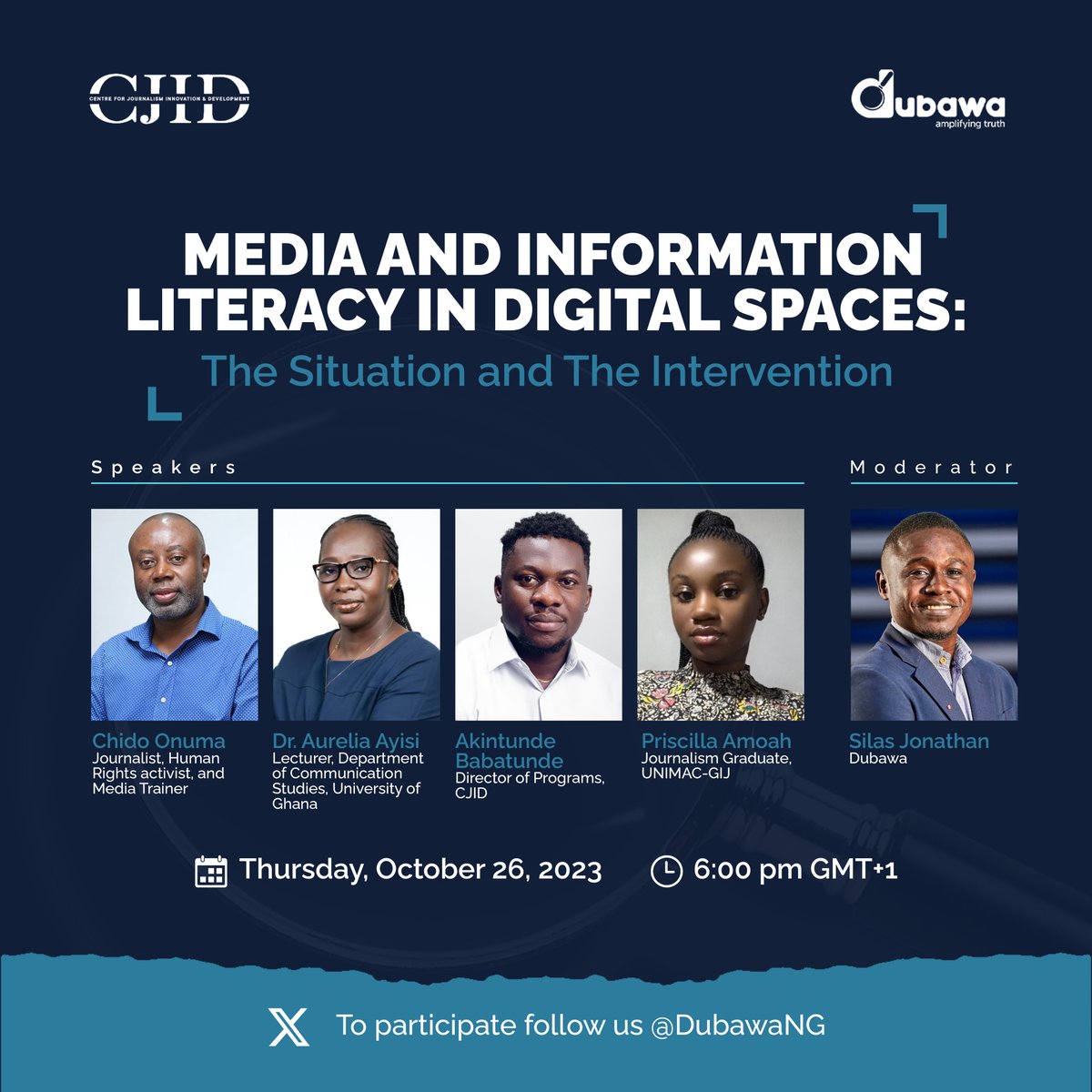 DUBAWA will be contributing to <a href="/UNESCO/">UNESCO 🏛️ #Education #Sciences #Culture 🇺🇳</a>'s #GlobalMILWeek2023 conversations on "Media &amp; Information Literacy in Digital Spaces: A Collective Global Agenda". 
We will host experts to discuss the local situation and interventions.   

Join us this Thursday, 6pm GMT+1 on X Spaces.