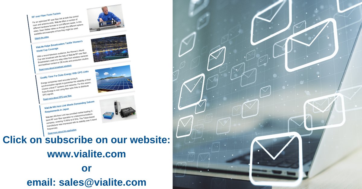 ViaLiteRF's tweet photo. 📰 Have you seen our Updates email with all the latest interesting news from ViaLite?
Don’t miss out & subscribe today. 📩
More info on ViaLite here 👉 https://t.co/dAtP2xa3g4
#RFoverFiber #RFoverFibre #Broadcasting #Broadcast #MilAero #WomensWorldCup #telemetry #GPS #GNSS https://t.co/xtTYkAPQvD