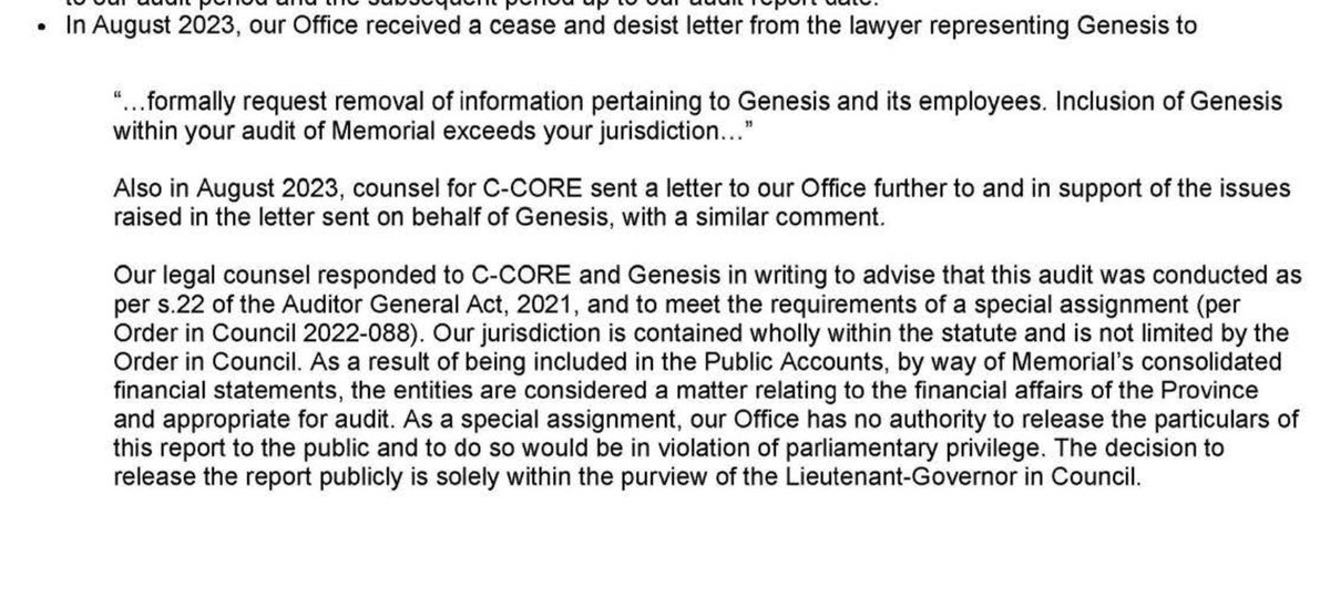 So Genesis and C-Core resisted the AG, and also don't participate in the sunshine list?