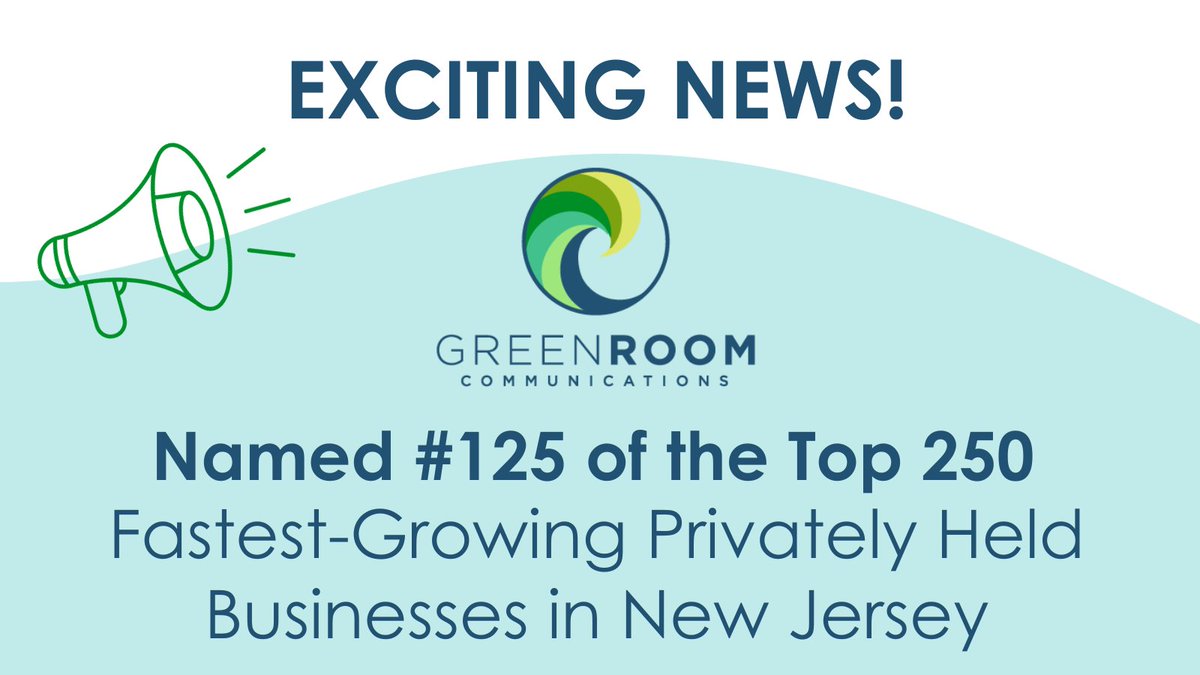 GR_Comms's tweet photo. We are endlessly proud to be named among the top 250 fastest-growing privately held businesses in New Jersey for 2023 by @NJBIZ! This recognition makes our 15th year of business all the more significant. Thank you to our clients and our Green Room team! https://t.co/CJArdGbdON