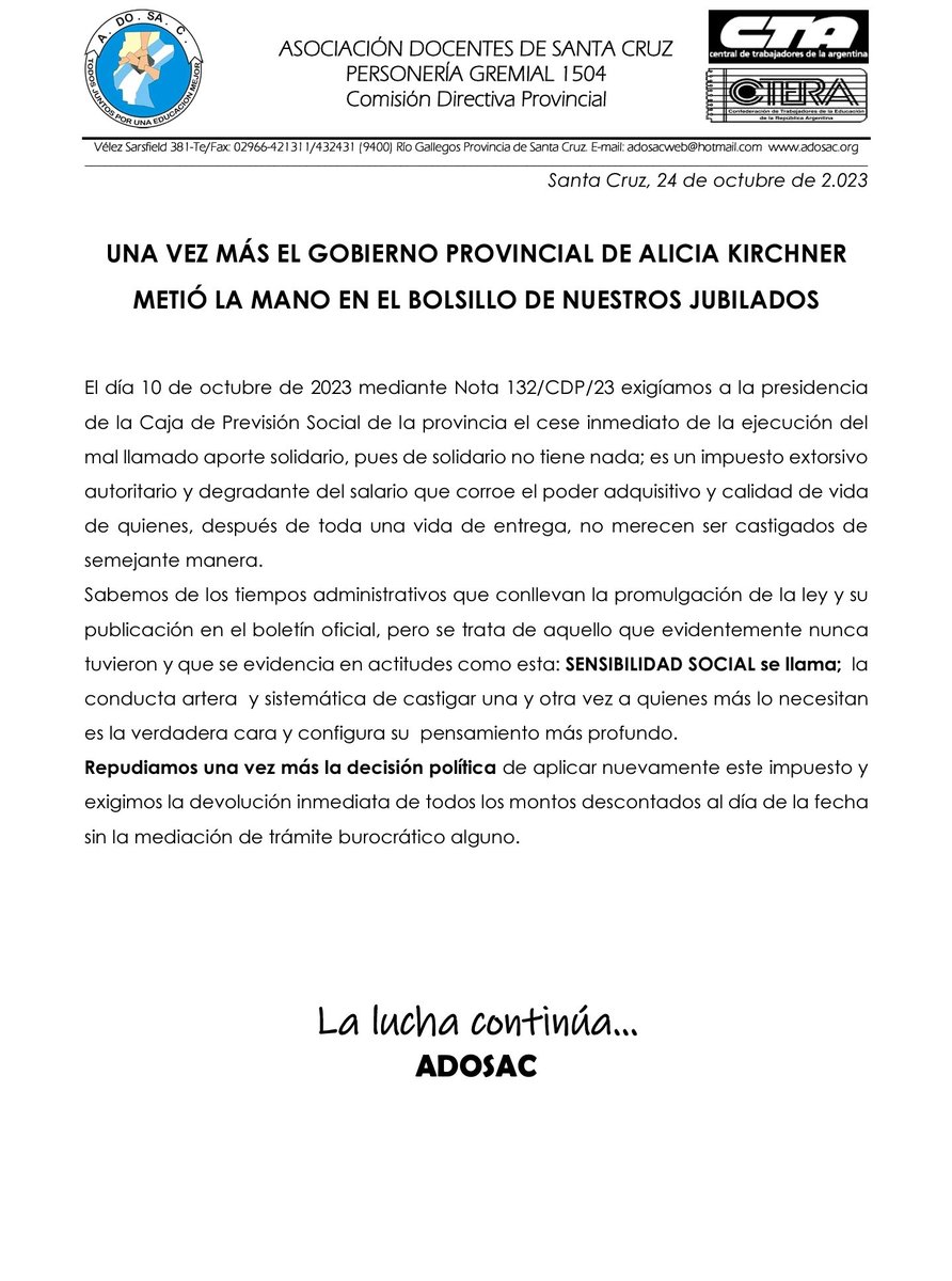 ADOSAC Provincial tweet media
