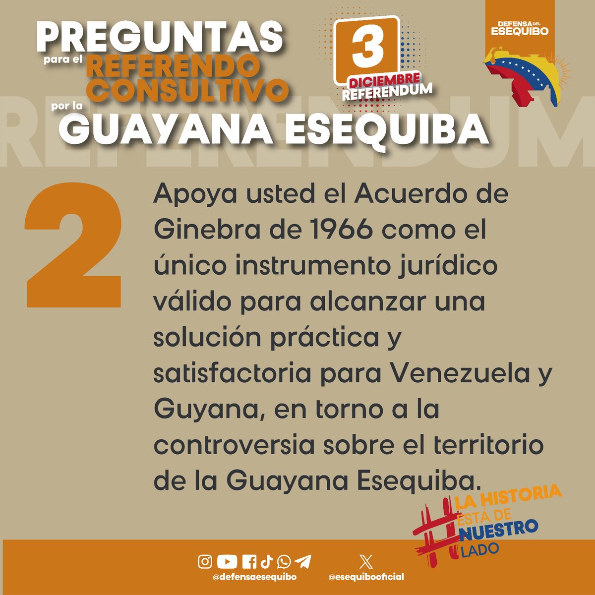 VTVcanal8's tweet image. #ENTÉRATE📢| Conoce las preguntas aprobadas que serán llevadas a consulta a todo el pueblo de Venezuela el día #03Dic en el Referéndum Consultivo en defensa de la Guayana Esequiba.

#24Oct