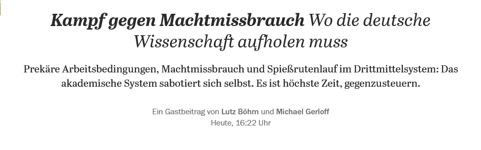 DrLutzBoehm's tweet photo. "Kampf gegen Machtmissbrauch: Wo die deutsche Wissenschaft aufholen muss"
@michael_gerloff, eine weitere anonyme Person und ich haben etwas über #Machtmissbrauch und das #WissZeitVG geschrieben.
@TspWissenschaft
#IchBinHanna #IchBinReyhan #IchBinTina
https://t.co/bgHIdky09F https://t.co/caZf1ZC663