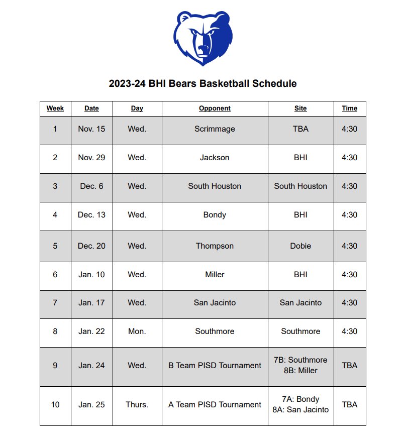 BHIAthletics's tweet photo. Here is the #BHIBasketball Schedule for the 23-24 school year. #BHIBears #BHIAthletics https://t.co/KQ4EaRFPY6