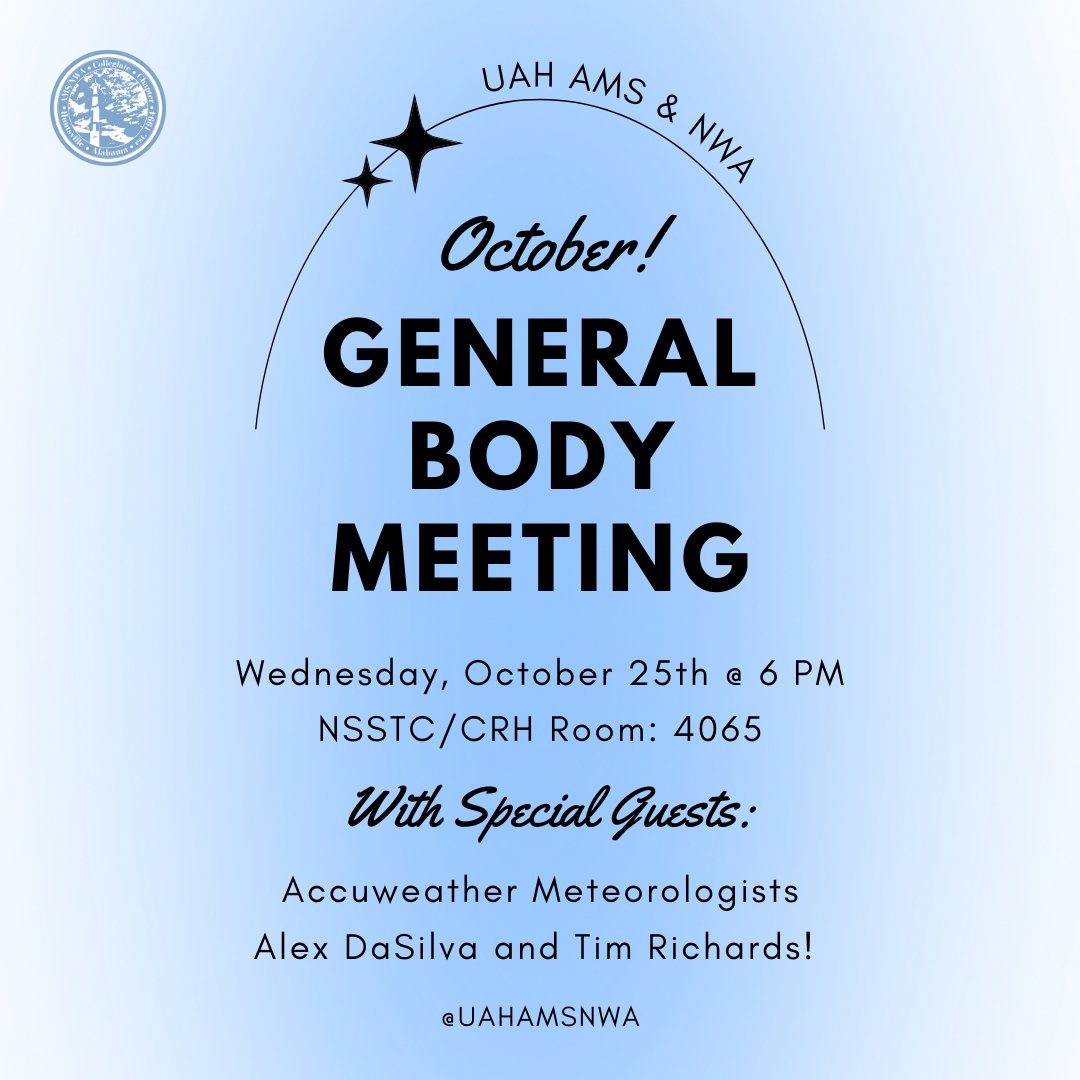 UAHAMSNWA's tweet photo. Hello everyone! Don't forget to join us tomorrow for snacks and discussion with two meteorologists from AccuWeather! We hope to see you there 🌩️🌩️🌩️ https://t.co/QSOi6JmOmj