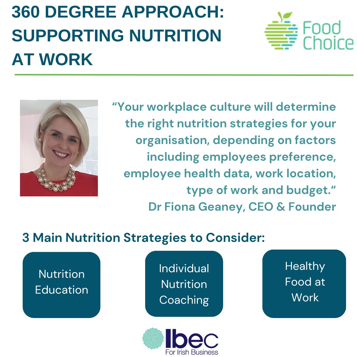 Our Founder @f_geaney was delighted to write an article for @ibec and @IbecKeepWell exploring the shifting workplace environment and shares her advice to employers on promoting healthy nutrition at work. Check out Fiona's article here: ow.ly/659050Q05Qk #nutritionatwork