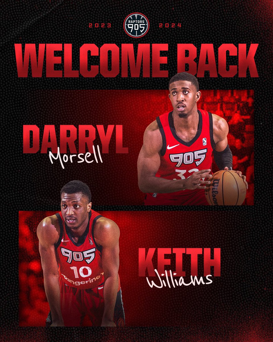 Raptors905's tweet photo. Got our guys back 💯

Darryl Morsell and Keith Williams have returned to the 905 ahead of the 2023-24 season 🤝 https://t.co/20BQ5VwC93