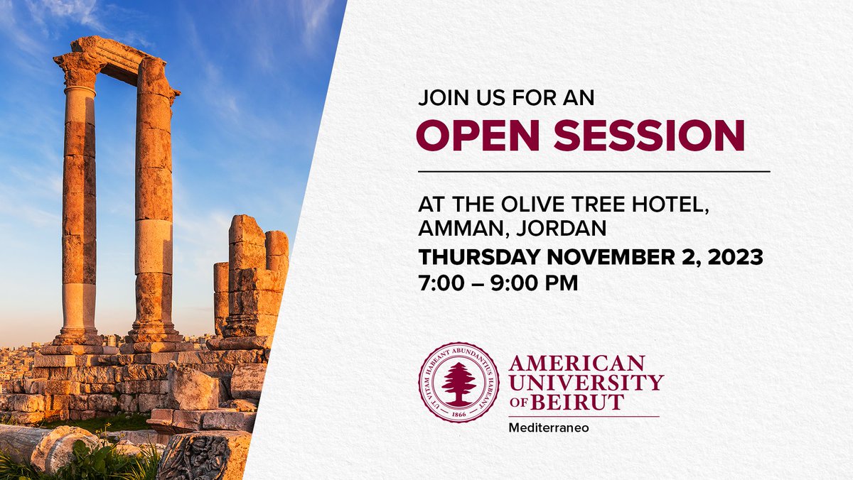 Students, parents, and alumni, you're all welcome! RSVP on: forms.office.com/e/Mkp6BfqrSJ #AUBMediterraneo #EducationOpportunities #Jordan